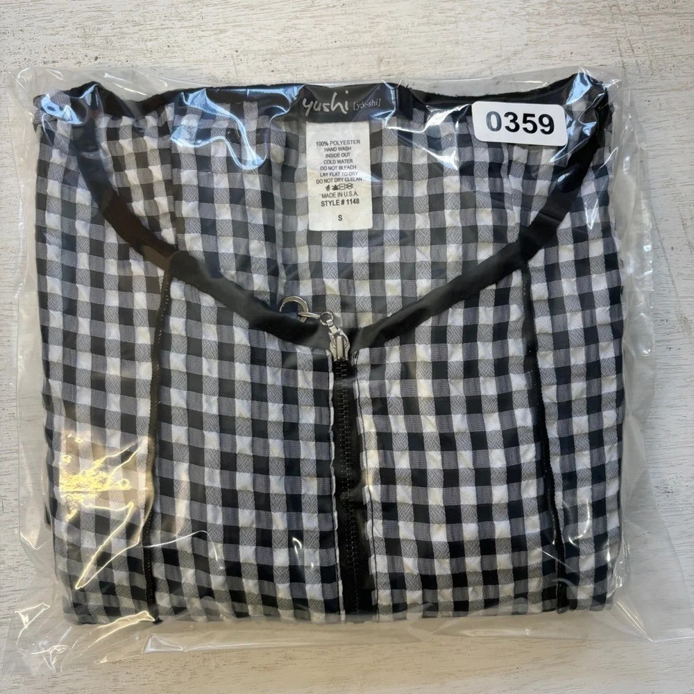 Yushi Plaid Check Sheer Tunic Lagenlook Art to Wear Black White S Zip Detail - Picture 5 of 5